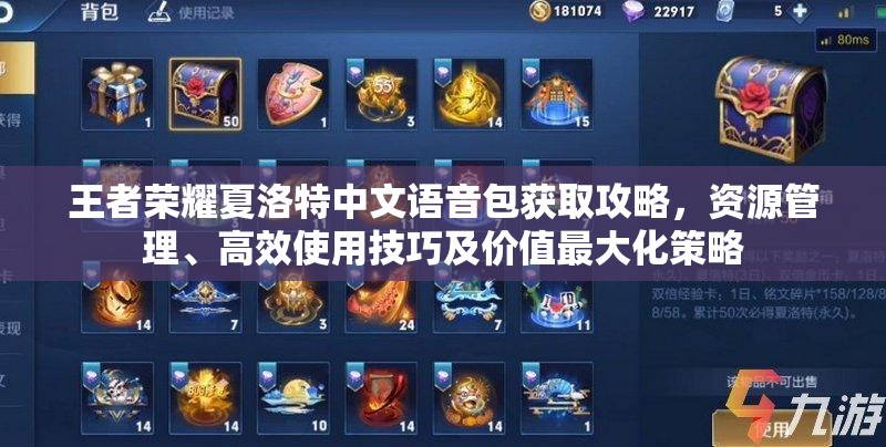 王者荣耀夏洛特中文语音包获取攻略，资源管理、高效使用技巧及价值最大化策略