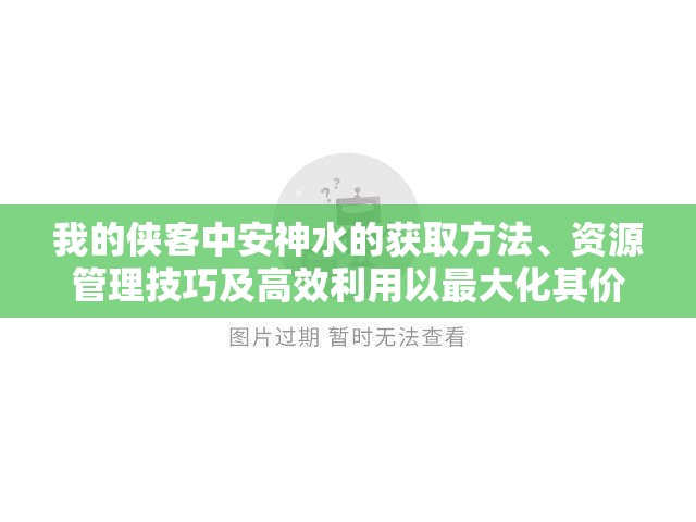 我的侠客中安神水的获取方法、资源管理技巧及高效利用以最大化其价值