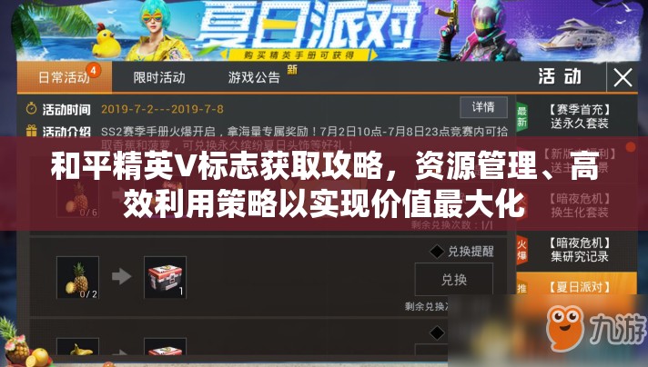 和平精英V标志获取攻略，资源管理、高效利用策略以实现价值最大化