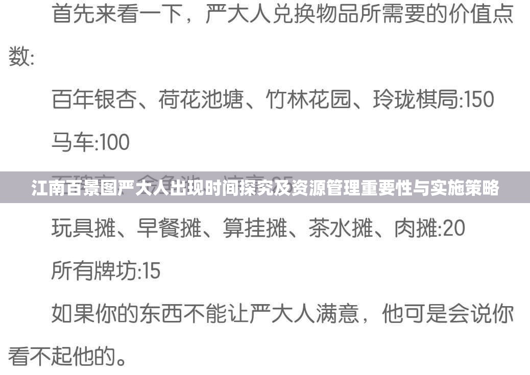 江南百景图严大人出现时间探究及资源管理重要性与实施策略
