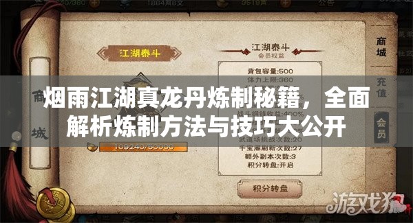 烟雨江湖真龙丹炼制秘籍，全面解析炼制方法与技巧大公开