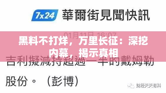 黑料不打烊，万里长征：深挖内幕，揭示真相