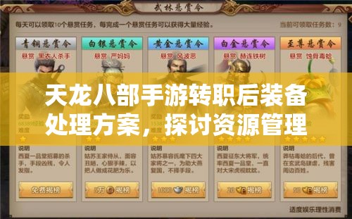 天龙八部手游转职后装备处理方案，探讨资源管理的重要性及高效整合策略
