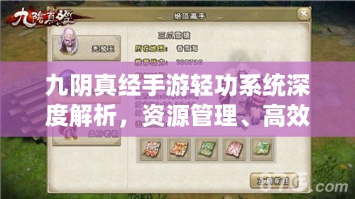 九阴真经手游轻功系统深度解析，资源管理、高效利用策略以实现价值最大化