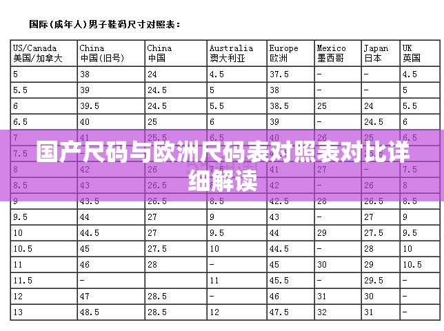 国产尺码与欧洲尺码表对照表对比详细解读