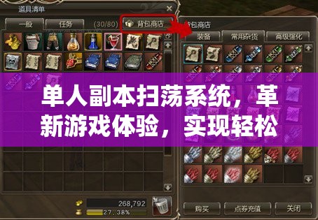 单人副本扫荡系统，革新游戏体验，实现轻松高效的游戏进程