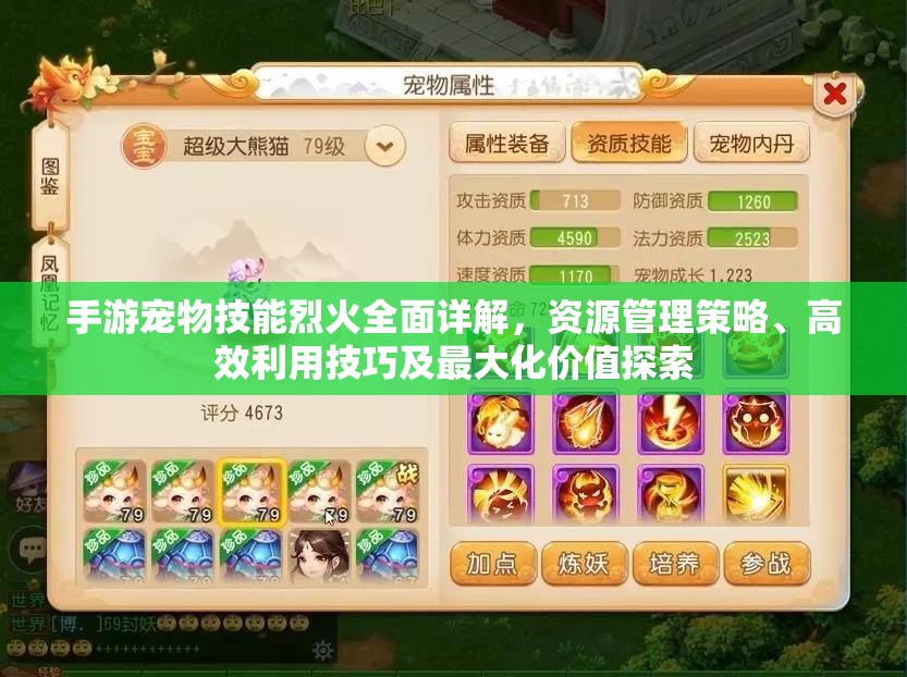 手游宠物技能烈火全面详解，资源管理策略、高效利用技巧及最大化价值探索