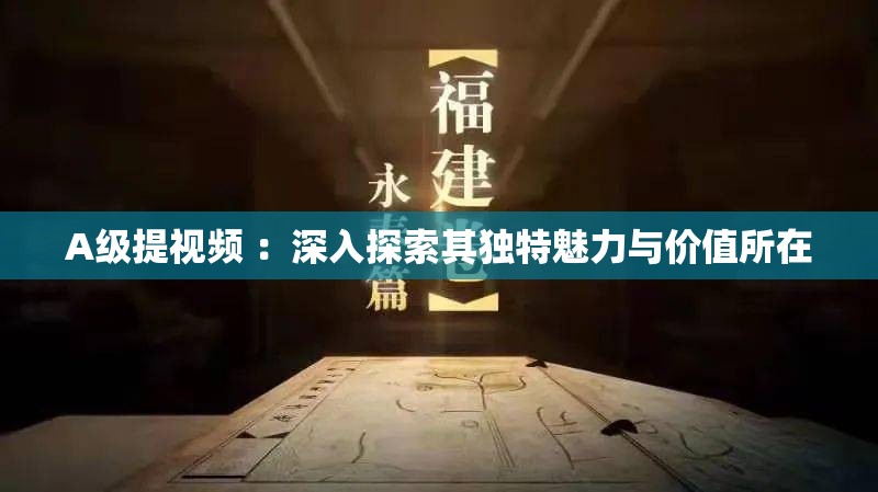 A级提视频 ：深入探索其独特魅力与价值所在