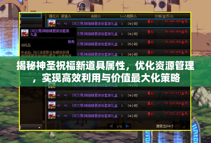 揭秘神圣祝福新道具属性，优化资源管理，实现高效利用与价值最大化策略