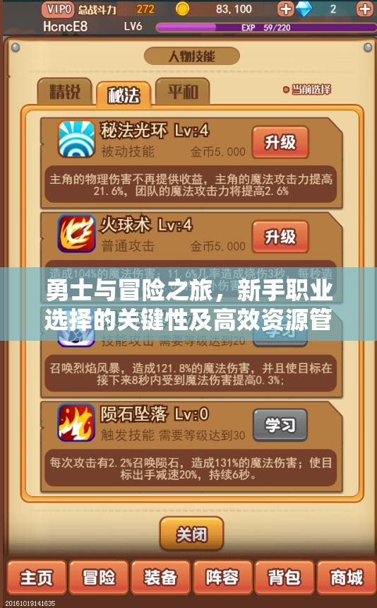 勇士与冒险之旅，新手职业选择的关键性及高效资源管理策略解析