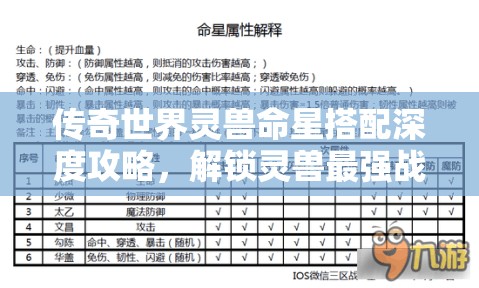 传奇世界灵兽命星搭配深度攻略，解锁灵兽最强战力组合讲解