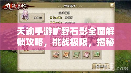 天谕手游旷野石影全面解锁攻略，挑战极限，揭秘神秘石影的制胜之道
