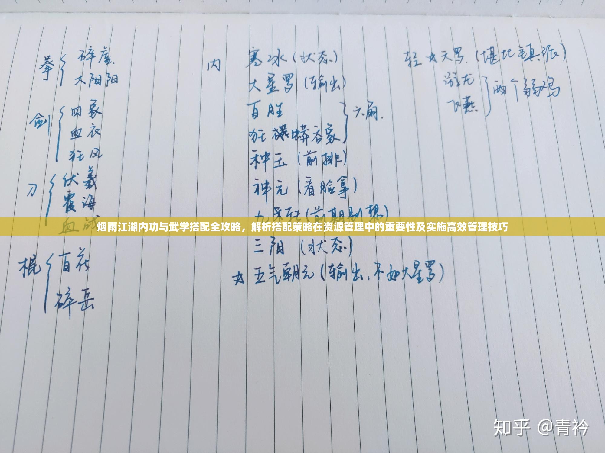 烟雨江湖内功与武学搭配全攻略，解析搭配策略在资源管理中的重要性及实施高效管理技巧