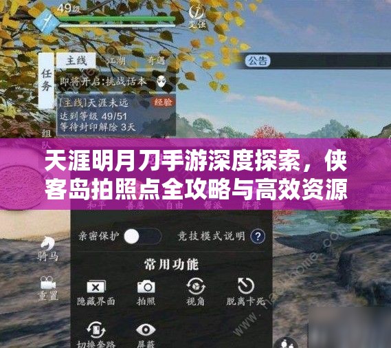 天涯明月刀手游深度探索，侠客岛拍照点全攻略与高效资源管理技巧