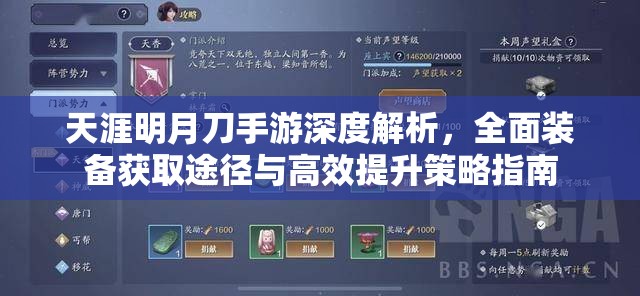 天涯明月刀手游深度解析，全面装备获取途径与高效提升策略指南