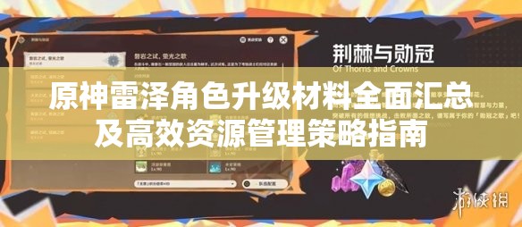 原神雷泽角色升级材料全面汇总及高效资源管理策略指南