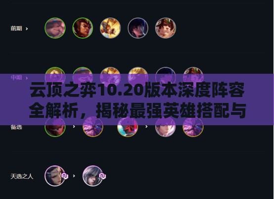 云顶之弈10.20版本深度阵容全解析，揭秘最强英雄搭配与战术秘籍