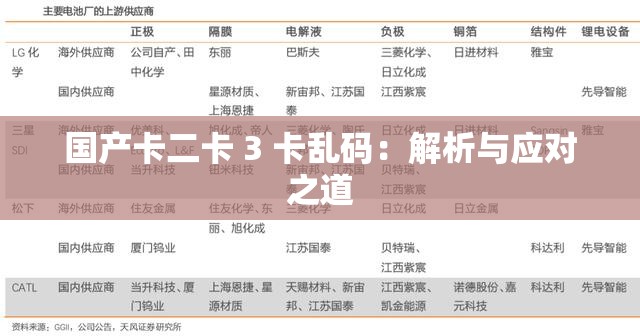 国产卡二卡 3 卡乱码：解析与应对之道