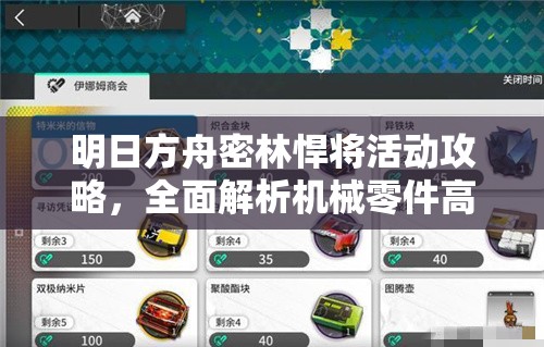 明日方舟密林悍将活动攻略，全面解析机械零件高效兑换指南
