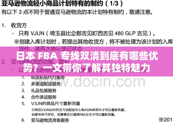 日本 FBA 专线双清到底有哪些优势？一文带你了解其独特魅力