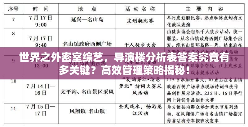 世界之外密室综艺，导演楼分析表答案究竟有多关键？高效管理策略揭秘！