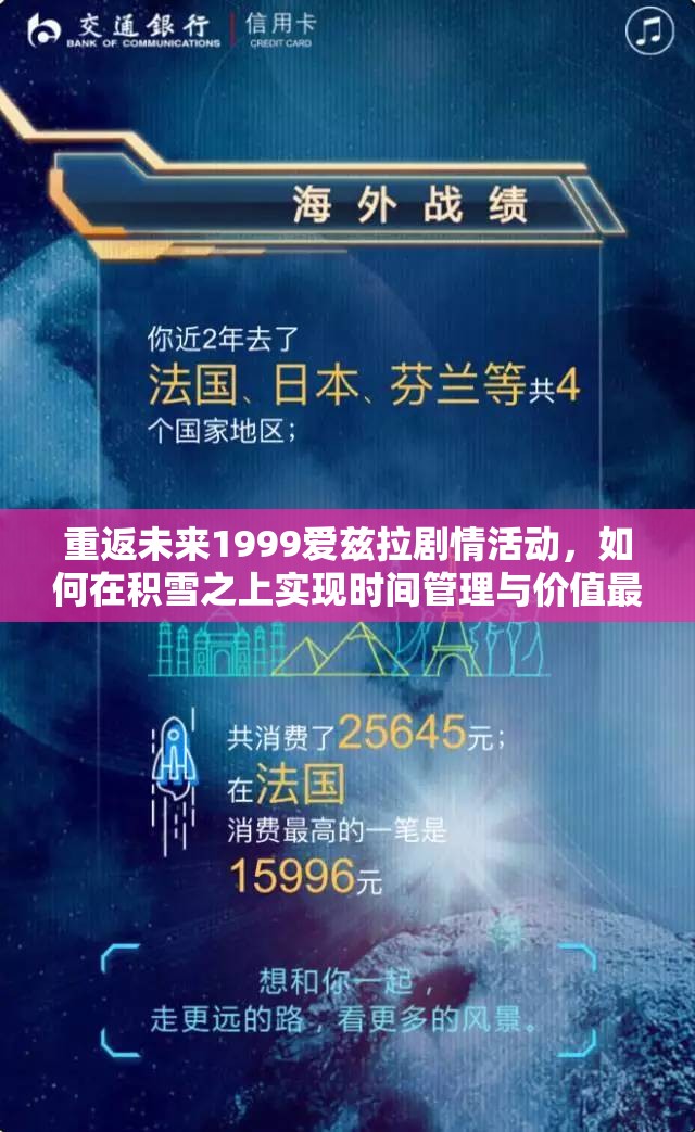 重返未来1999爱兹拉剧情活动，如何在积雪之上实现时间管理与价值最大化？